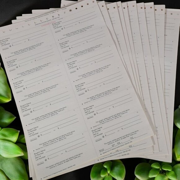 Bundle 10 sheets Auction Clerking Tickets Receipts Auctioneer Missouri School - Picture 1 of 6